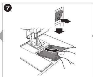 Diagram showing sewing process with labeled step number 7 and directional arrow indicating movement
