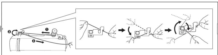 Technical diagram illustrating a mechanical assembly process with numbered components and directional arrows indicating motion.