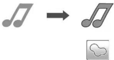 Musical notation transformation diagram showing a note symbol transforming into a note shape with a cloud icon below