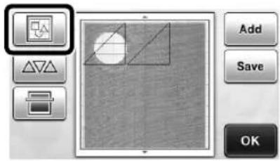 Screenshot of a software interface showing a toolbar with icons for adding, saving, and OK, alongside a grid of geometric shapes.