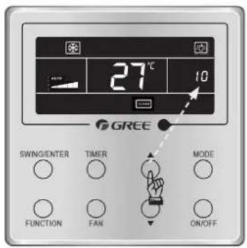 27°C 10 GREE SWING/ENTER TIMER MODE FUNCTION FAN ON/OFF