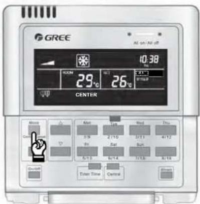 GREE All on All off 10.38 29°C 26°C CENTER Main Control T1 Main 1/9 2/10 3/11 4/12 Sat Sun 6/13 6/14 7/15 8/16 On/OFF Timer Time Central