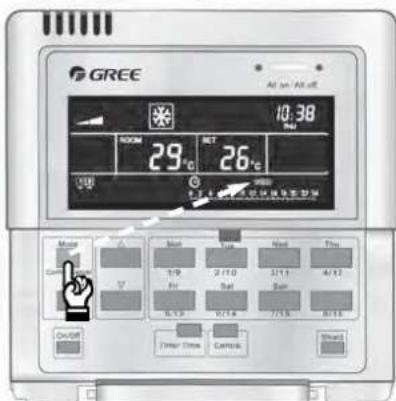 GREE 10:38 ROOM 29°C NET 26°C Control buttons Motor Control buttons Air 1/9 2/10 3/11 4/12 Air Sat Sun 0.10 0.14 0.15 0.18 Timer Time Control Stand