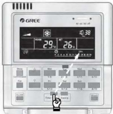 GREE A2 00/A1 off 40:38 29°C 26°C Mines Mines Tunes Wides Thru 1.9 27.8 3/11 4/11 Fan Po Sat Sun 5/13 6/14 3/15 8/11 Timer Control