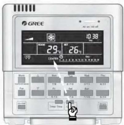 GREE 10.38 29°C 26°C CENTER Air On/ Air Off Main Air Air Air Air Control Panel Fan 1/9 2/10 3/11 4/12 Fan 3/13 4/14 5/15 6/16 Control Timer Time Balance