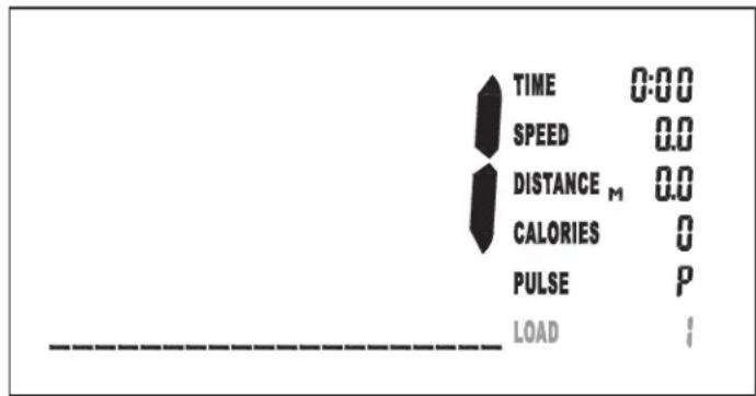 TIME 0:00 SPEED 0.0 DISTANCE M 0.0 CALORIES 0 PULSE P LOAD :
