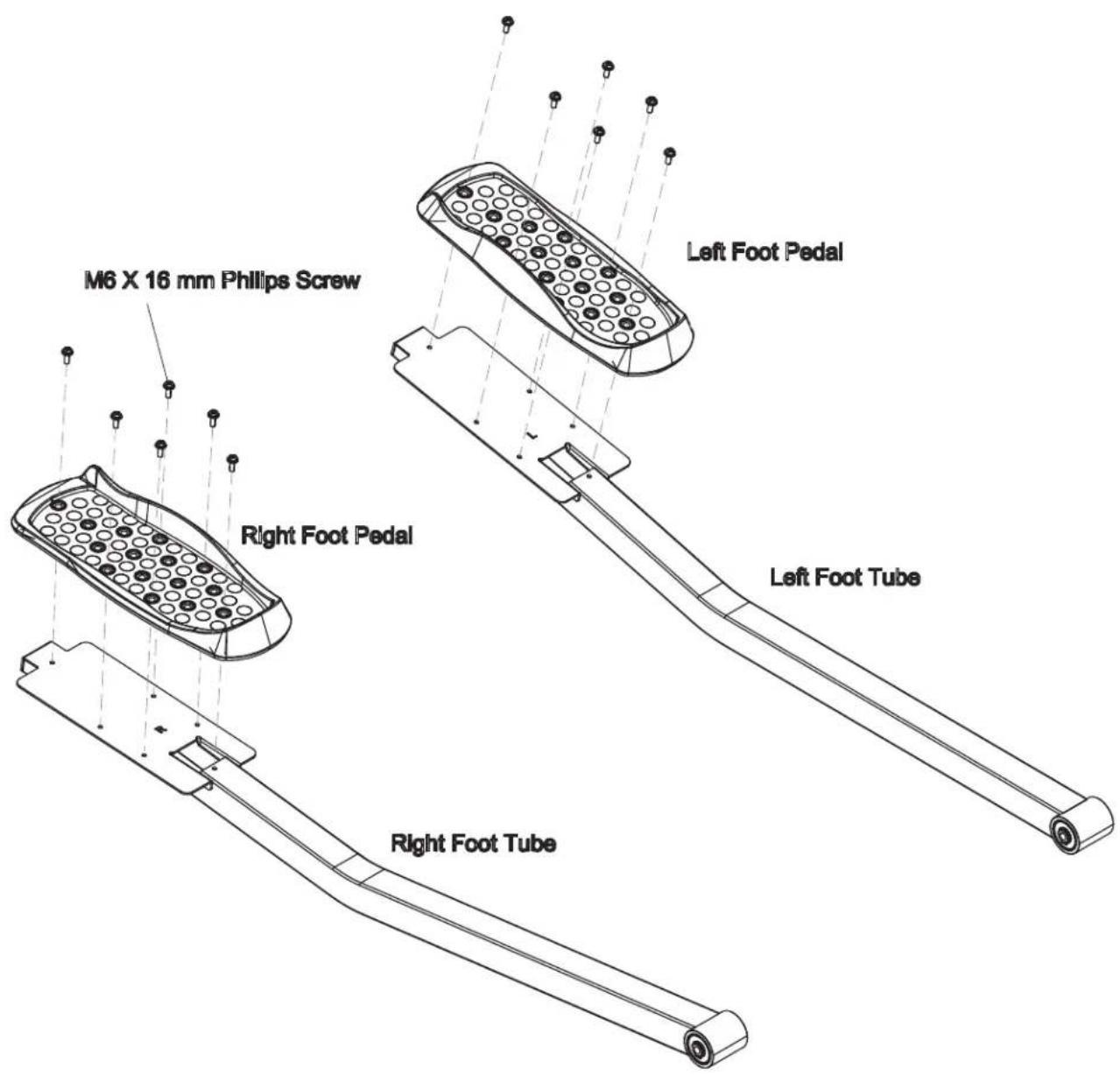 M6 X 16 mm Phillips Screw Right Foot Pedal Left Foot Pedal Left Foot Tube Right Foot Tube