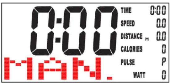 0:00 TIME 0:00 SPEED 0.0 DISTANCE M 0.0 CALORIES 0 PULSE P WATT 0 MAN.