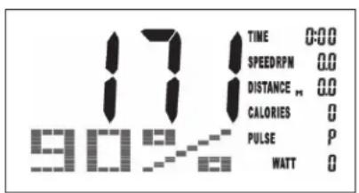17 90% TIME 0.00 SPEEDRPM 0.0 DISTANCE m 0.0 CALORIES 0 PULSE P WATT 0