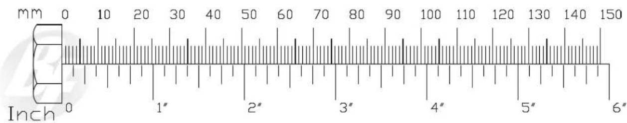 mm 0 10 20 30 40 50 60 70 80 90 100 110 120 130 140 150 Inch 0 1" 2" 3" 4" 5" 6"