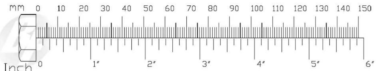 mm 0 10 20 30 40 50 60 70 80 90 100 110 120 130 140 150 Inch 0 1" 2" 3" 4" 5" 6"