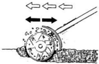 Diagram of a mechanical device with directional arrows indicating motion or force (no text or symbols)