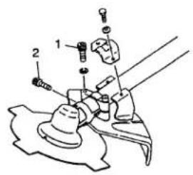 Technical diagram of a mechanical assembly with labeled parts 1 and 2
