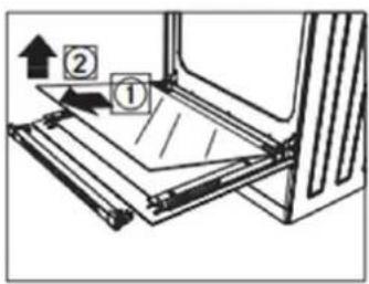 Technical diagram showing a mechanical assembly with labeled parts ① and ②, including directional arrows and dimension lines.