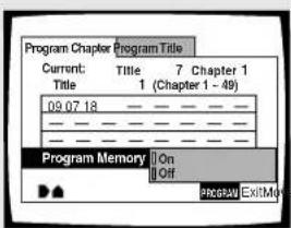 Program Chapter Program Title Current: Title 7 Chapter 1 Title 1 (Chapter 1 - 49) 09.07.18 Program Memory On Off PROGRAM ExitMy