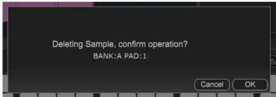 Deleting Sample, confirm operation? BANK:A PAD:1 Cancel OK