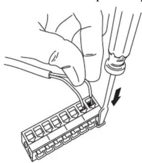 Illustration of hands connecting a connector to a screwdriver (no text or symbols present)