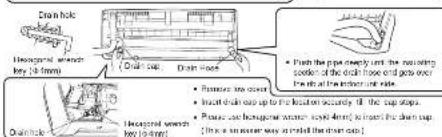 Drain hole Disassembled sawto key (0-1mm) Drain cap Drain hose Drain hole • Push the pipe deeply cut the remaining soaker of the drain hose end gas end the end of the opening one side. • Push the pipe closely cut the remaining soaker of the drain hose end gas end the end of the opening one side. Drain hole Disassembled sawto key (0-1mm) • Push the pipe closely cut the remaining soaker of the drain hose end gas end the end of the opening one side. • Push the pipe closely cut the remaining soaker of the drain hose end gas end the end of the opening one side.