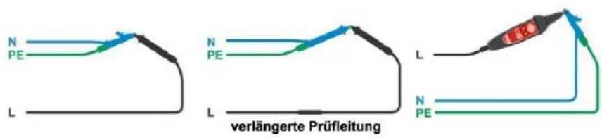 N PE L N PE L verlängerte Prüfleitung L N PE