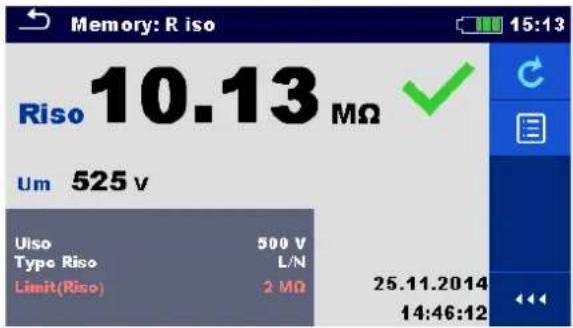 Memory: R iso Riso 10.13 MΩ Um 525 v Uiso 500 V Type Riso L/N Limit(Riso) 2 MΩ 25.11.2014 14:46:12