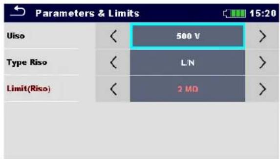 Parameters & Limits 15:20 Uiso 500 V Type Riso L/N Limit(Riso) 2 MO