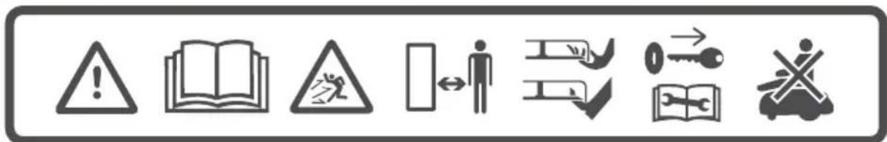 Warning symbol set with warning symbols, open book, hazard sign, and various safety icons