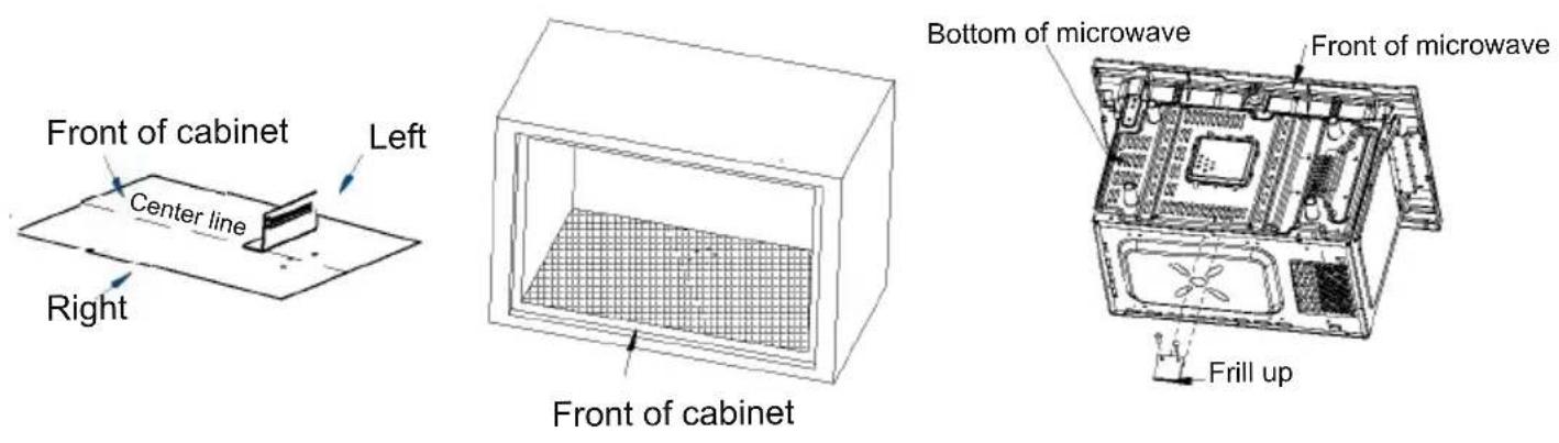 Front of cabinet Left Center line Right Front of cabinet Bottom of microwave Front of microwave Frill up