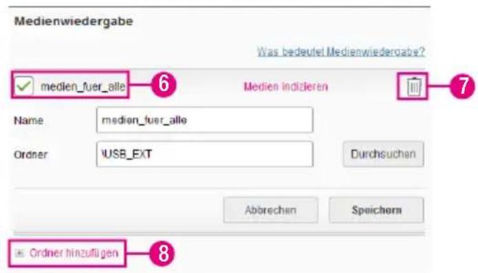 Medienwiedergabe Was bedeutet Medienwiedergabe? medien_fuer_alle medien indizieren Name: medien_fuer_alle Order: USB_EXT Durchsuchen Abbrechen Speichern Ordner hinzufügen 8