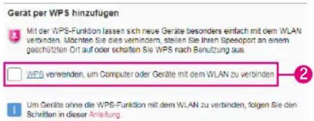 Gerat per WPS hinzufügen Mit der WPS-Funktion lassen sich neue Geräte besonders einfach mit dem WLAN verbinden. Möchten Sie dies verbindem, stellen Sie Ihren Speedport an einem geschützten Ort auf oder schalten Sie WPS nach Benutzung aus WPS verwenden, um Computer oder Geräte mit dem WLAN zu verbinden Um Geräte ohne die WPS-Funktion mit dem WLAN zu verbinden, folgen Sie den Schriften in dieser Anleitung.