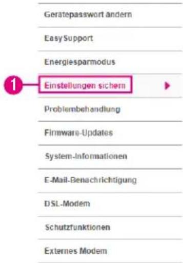 Gerätepasswort andern Easy Support Energiesparmodus 1 Einstellungen sichern Problembehandlung Firmware-Updates System-Informationen E-Mail-Benachrichtigung DSL-Modem Schutzfunktionen Externes Modem