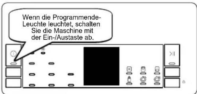 Wenn die Programmende-Leuchte leuchtet, schalten Sie die Maschine mit der Ein-/Austaste ab.
