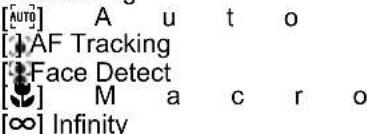 [Auto] A u t o [1] AF Tracking [Face Detect] [√] M a c r o [∞] Infinity