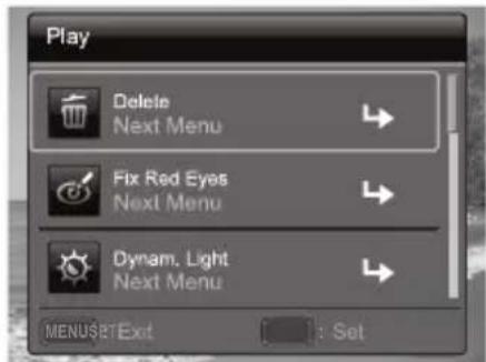Play Delete Next Menu Fix Red Eyes Next Menu Dynam. Light Next Menu MENU$ETExt : Set