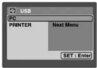 USB PC PRINTER Next Menu SET : Enter