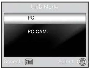 USB Mode PC PC CAM. Cancel Select OK