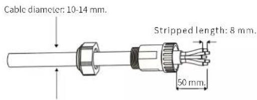 Cable diameter: 10-14 mm. Stripped length: 8 mm. 50 mm.
