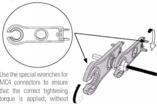 Use the special wrenches for MC4 connectors to ensure that the correct tightening torque is applied, without