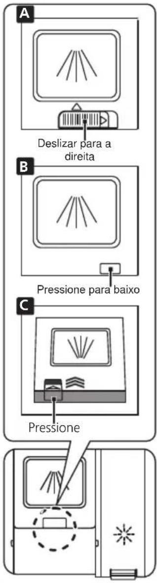 A Deslizar para a direita B Pressione para baixo C Pressione