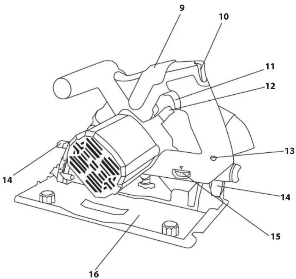 Technical diagram of a mechanical device with numbered parts labeled for identification.