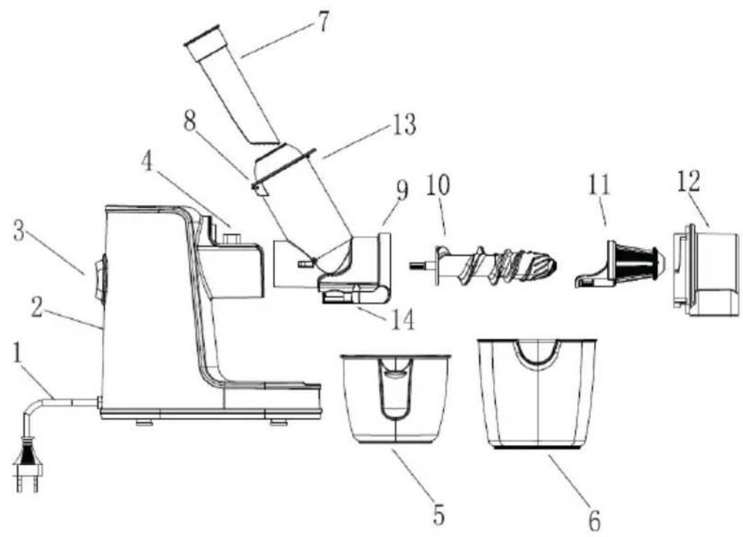 Technical diagram of a mechanical device with numbered components for identification and assembly reference.
