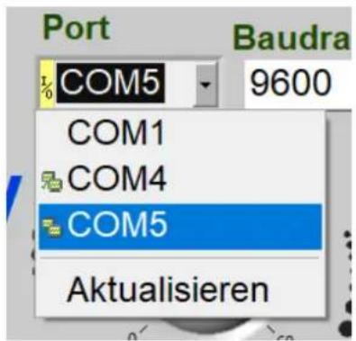 Port Baudra % COM5 9600 COM1 COM4 COM5 Aktualisieren