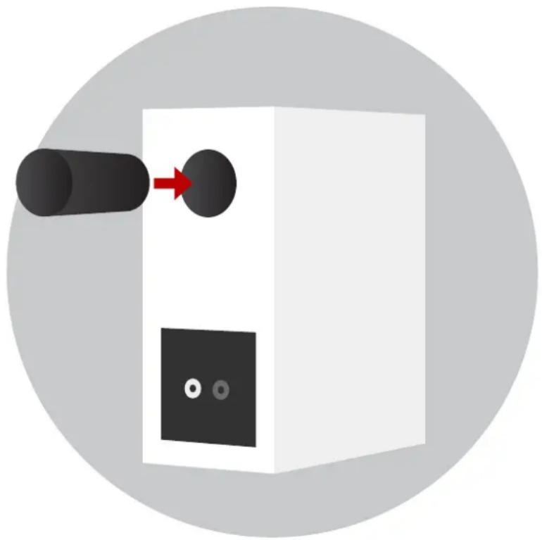 Illustration of a device with a black cylindrical component and a red arrow pointing to a circular button (no text or symbols)