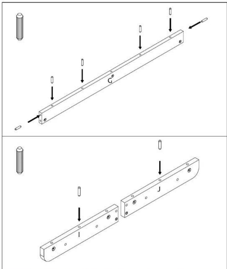 Technical diagram showing two assembly steps of a mechanical component with labeled parts and directional arrows indicating movement.