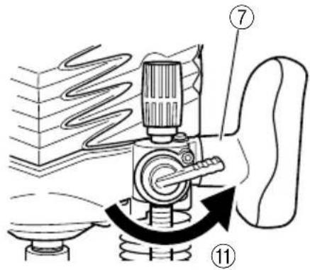 Technical diagram of a mechanical device with numbered parts and directional arrows indicating motion or assembly.