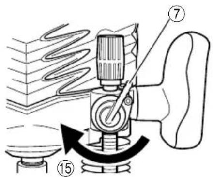 Technical diagram showing mechanical assembly with numbered components and directional arrows indicating motion or force