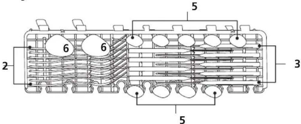 Technical diagram of a multi-chamber electrical or mechanical device with numbered components and internal wiring layout