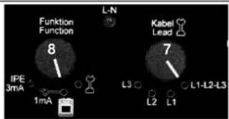 Funktion Function 8 L-N Kabel Lead 7 IPE 3mA 1mA L3 L2 L1 L1-L2-L3