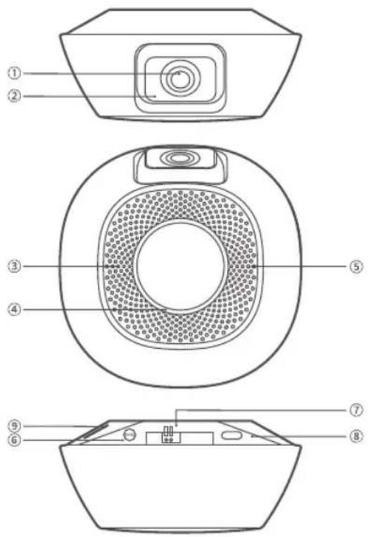 Technical diagram of a device with numbered parts, showing internal structure and exploded view
