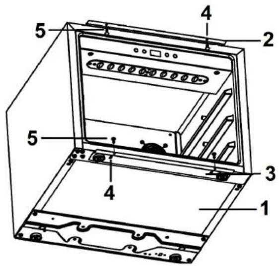 Technical diagram of an electrical enclosure with numbered components for identification
