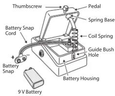 Thumbscrew Pedal Spring Base Coil Spring Guide Bush Hole Battery Snap Cord Battery Snap Battery Housing 9 V Battery